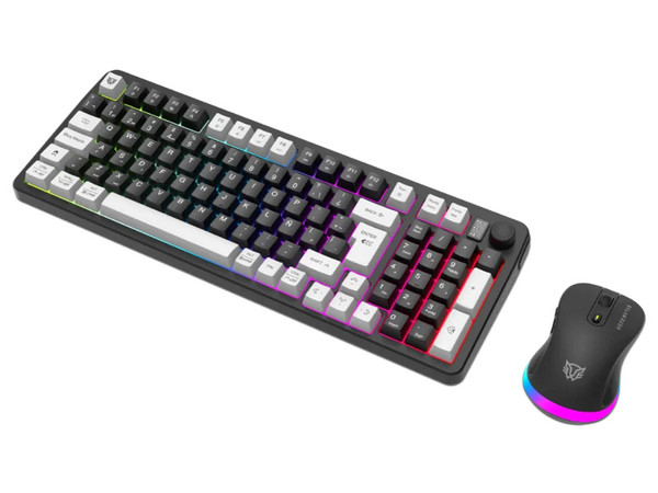 Kit de Teclado y Mouse Gamer, Balam Rush, Squad Conquest Pro KG525 Azender, Inalámbrico 2.4 MHz, Bluetooth, USB-C, Teclado 85%, RGB, Recargable, Mouse Óptico 7200 DPI, Negro.