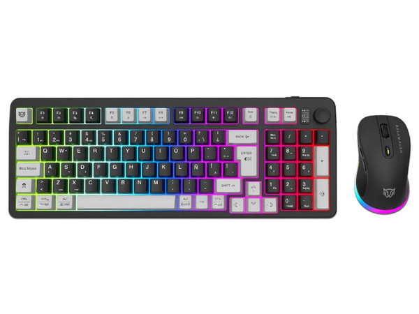 Kit de Teclado y Mouse Gamer, Balam Rush, Squad Conquest Pro KG525 Azender, Inalámbrico 2.4 MHz, Bluetooth, USB-C, Teclado 85%, RGB, Recargable, Mouse Óptico 7200 DPI, Negro.