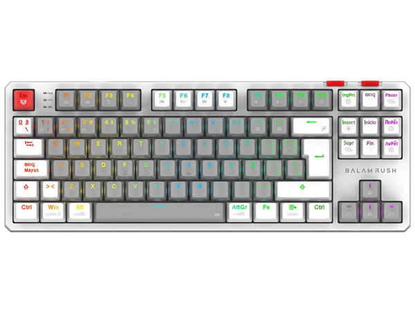 Teclado Mecánico Inalámbrico Gamer Balam Rush  Level Pro GK990, Switch Outemu Red, Receptor USB, Bluetooth, Color Blanco.