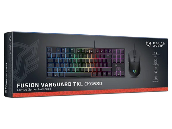 Kit de Teclado y Mouse Gamer Balam Rush Fusion Vanguard TKL CKG680, USB. Color Negro.