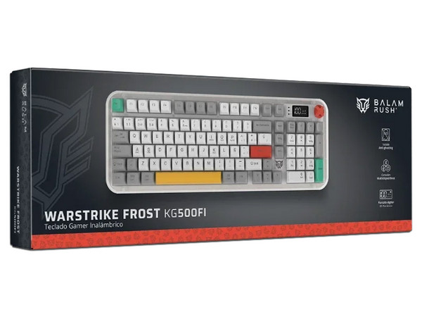 Teclado Inalámbrico Gamer Balam Rush Warstrike Frost KG500FI, Retroiluminación RGB, 26 Teclas Anti-ghosting, Receptor USB, Bluetooth 5.4. Color Blanco. (Versión en Español).