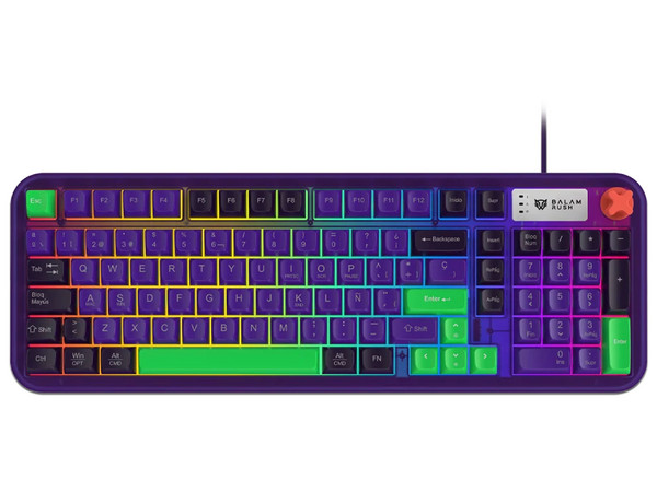 Teclado Gamer Balam Rush Warstrike Eva KG500E RGB, Membrana, USB. Color Morado. (Versión en Español).