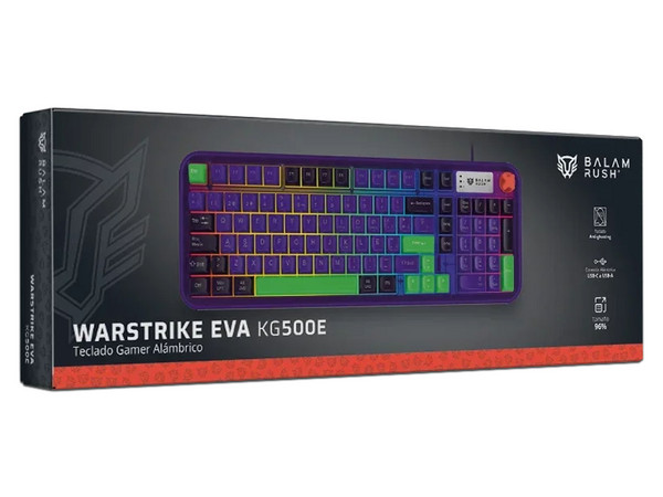 Teclado Gamer Balam Rush Warstrike Eva KG500E RGB, Membrana, USB. Color Morado. (Versión en Español).