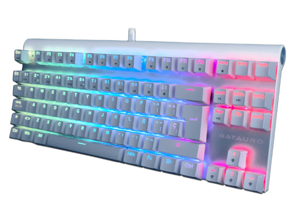 Teclado Mecánico Gamer Batauro TKL Aurbac, Iluminación RGB, USB, Español, Switch Blue. Color Blanco.