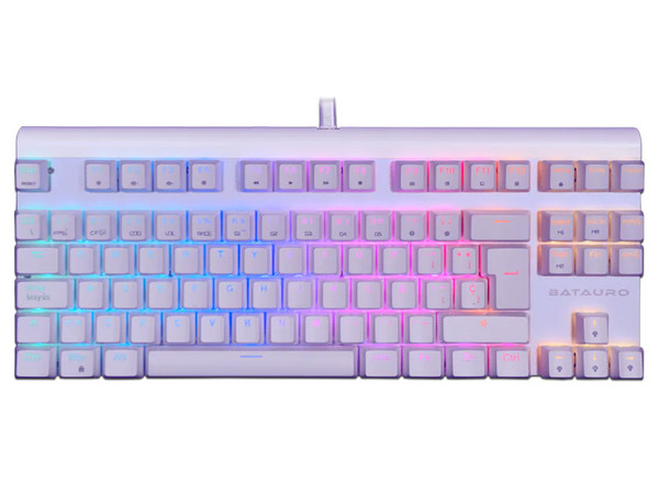 Teclado Mecánico Gamer Batauro TKL Aurbac, Iluminación RGB, USB, Español, Switch Blue. Color Blanco.