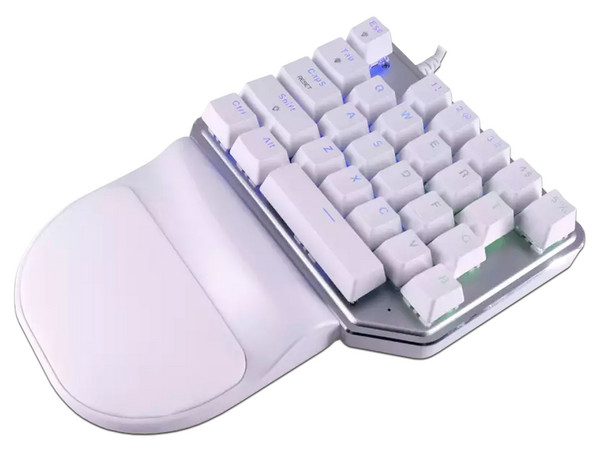 Teclado Mecánico Gamer Batauro Nelore NRL-100-PBL, de Una Mano, con Reposa Muñecas, Retroiluminado. Color Blanco.