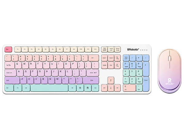 Kit de Teclado y Mouse BRobotix Rainbow, Bluetooth, Receptor USB, Recargable. Color Blanco.