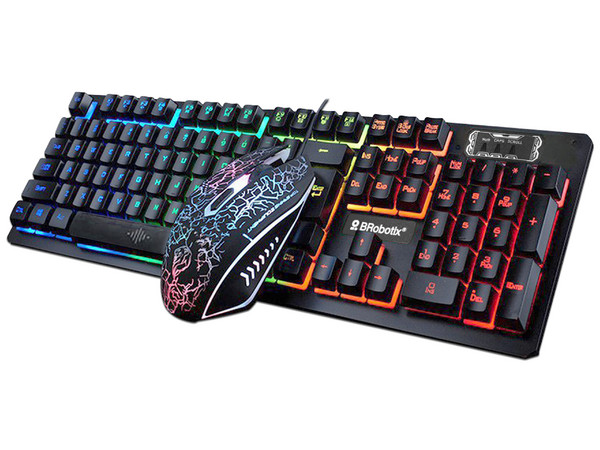Teclado y Mouse BRobotix 458977 a prueba de agua, USB, RGB. Color Negro.
