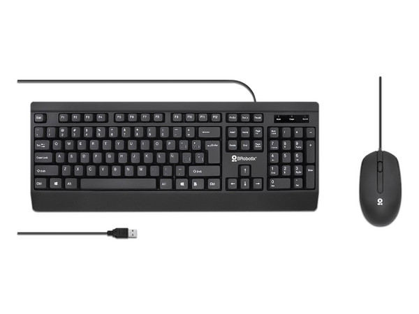 Kit de Teclado y Mouse Óptico BRobotix, Alámbrico, USB 2.0, Color Negro.