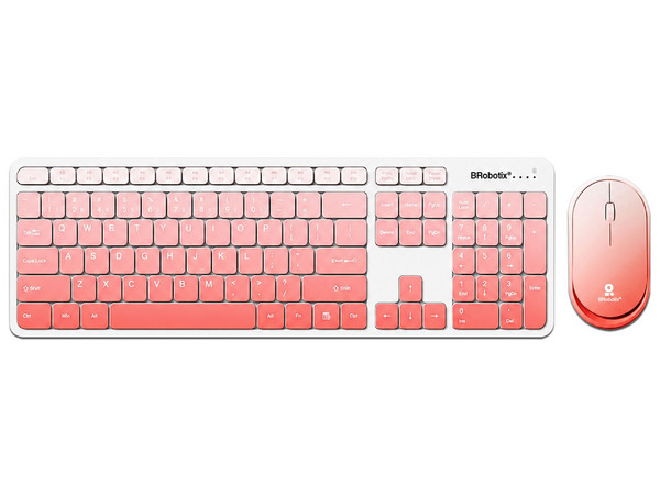 Kit de Teclado y Mouse Inalámbricos BRobotix 6008041, Bluetooth, Receptor USB (Versión en español de Latinoamérica). Color Rosa.