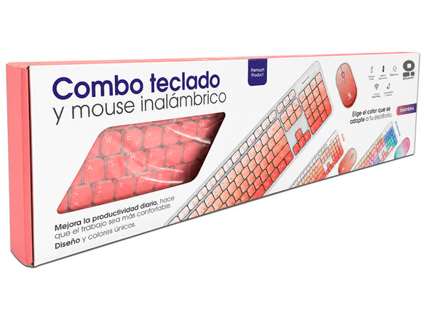 Kit de Teclado y Mouse Inalámbricos BRobotix 6008041, Bluetooth, Receptor USB (Versión en español de Latinoamérica). Color Rosa.