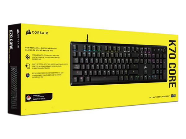 Teclado Mecánico Gamer Corsair K70 CORE RGB, Switch Red, USB, RGB, Color Negro.