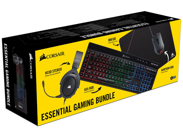 Kit Corsair Essential Gaming con Audífonos, Teclado, Mouse y Mouse Pad.