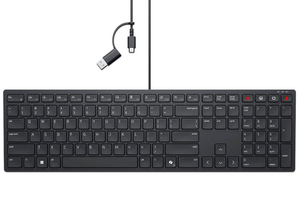 Teclado DELL KB525C 580-BBVL, Alámbrico, USB Tipo C y A. Color Negro. (Versión en Inglés).