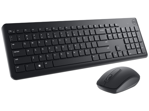 Teclado y mouse inalámbricos Dell KM3322W, idioma español, conexión USB, diseño ergonómico, resistente a salpicaduras, color negro.