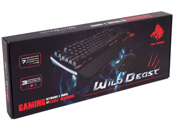 Teclado y Mouse Eagle Warrior Wild Beast Gaming Combo G75 - G15,  con retroiluminación LED en 3 colores, USB.