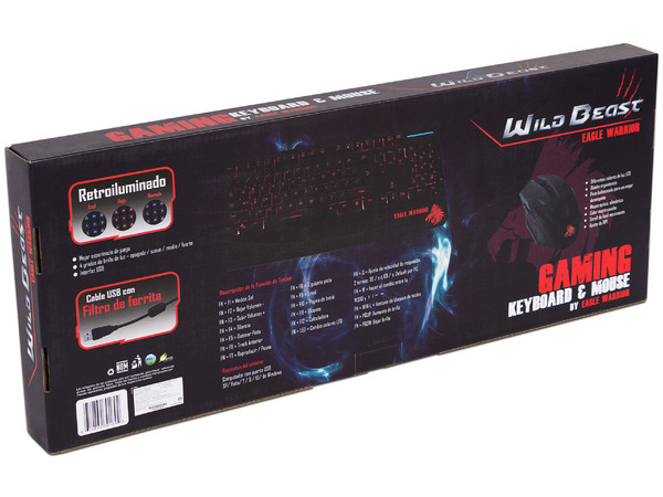 Teclado y Mouse Eagle Warrior Wild Beast Gaming Combo G75 - G15,  con retroiluminación LED en 3 colores, USB.