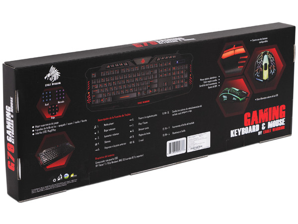 Teclado y Mouse Eagle Warrior Gaming Combo G79 - G16, Color Negro, USB.
