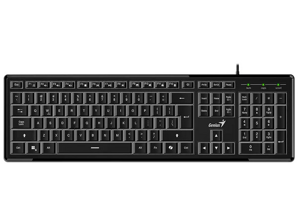 Teclado Alambrico Genius SlimStar 820, 19 Teclas Especiales, Retro-Iluminado, USB de hasta 1.8m, Color Negro.
