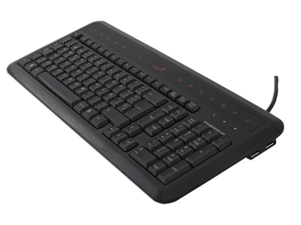 Teclado Genius Multimedia SlimStar 330 USB, incluye 2 Puertos USB laterales, Color Negro