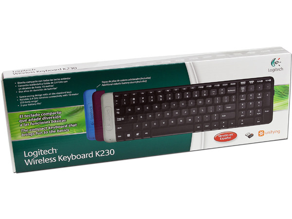 Teclado Logitech Inalámbrico K230, con tapa de baterías de colores, USB.