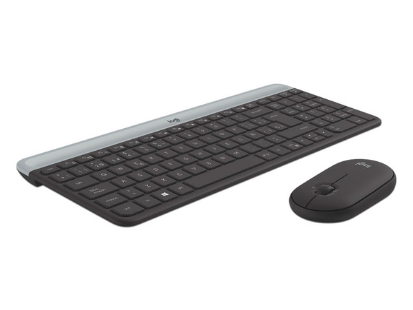 Teclado y mouse inalámbricos  Logitech MK470 Slim, receptor USB, color negro.