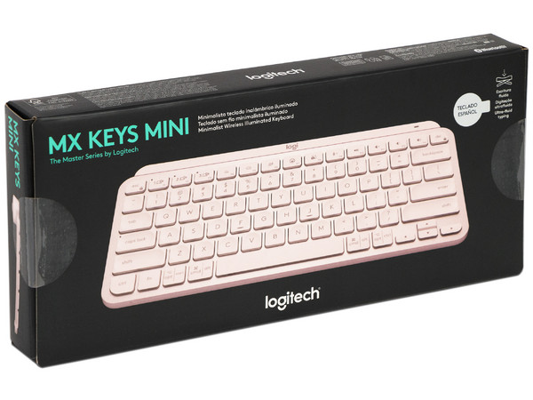 Teclado inalámbrico Logitech MX Keys Mini, Bluetooth, Recargable, Retroiluminado. Color Rosa. (Versión en Español).