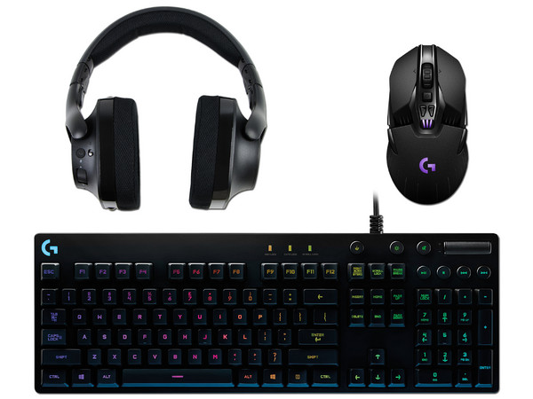 Combo Logitech de Teclado mecánico Orion Spectrum G810 con retroiluminación RGB, Audífonos G533 Wireless y Mouse óptico inalámbrico Gamer G900 Chaos Spectrum.