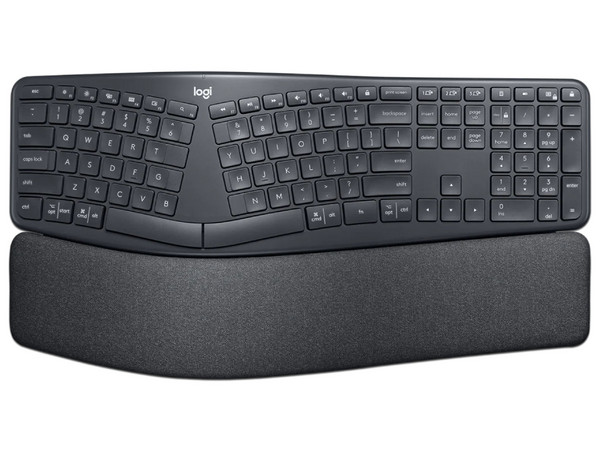 Teclado Inalámbrico Logitech ERGO K860, Diseño ergonómico dividido, curvatura para una postura natural, reposamuñecas acolchado, conexión Bluetooth y USB.