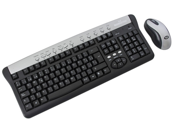 Teclado y Mouse Manhattan Inalámbrico, Color Negro, Interfase USB