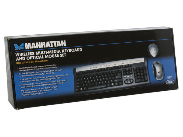 Teclado y Mouse Manhattan Inalámbrico, Color Negro, Interfase USB
