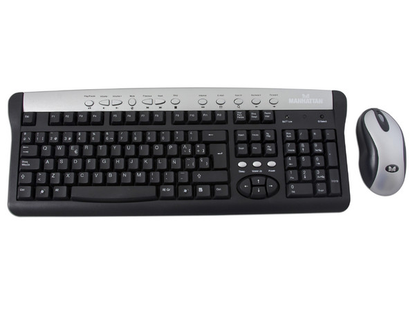 Teclado y Mouse Manhattan Inalámbrico, Color Negro, Interfase USB