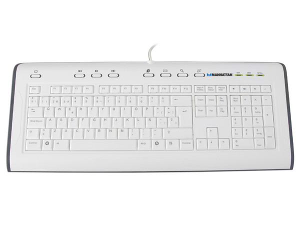 Teclado Manhattan Advanced Multimedia con dos puertos USB. Color Blanco