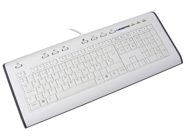 Teclado Manhattan Advanced Multimedia con dos puertos USB. Color Blanco