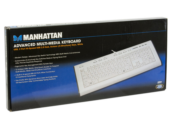 Teclado Manhattan Advanced Multimedia con dos puertos USB. Color Blanco