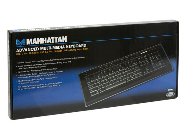 Teclado Manhattan Advanced Multimedia con dos puertos USB. Color Negro