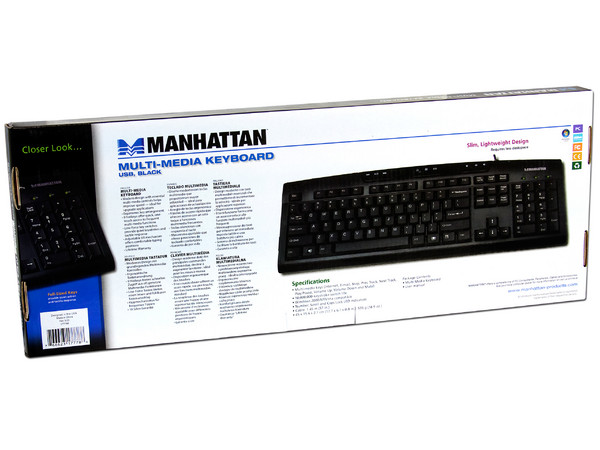 Teclado Manhattan Multimedia, USB. Color Negro