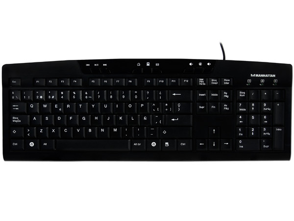 Teclado Manhattan Multimedia, USB. Color Negro
