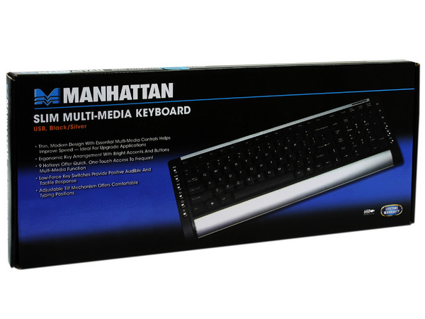 Teclado Manhattan Slim Multimedia, USB. Color Negro/Plateado