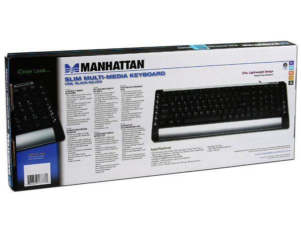 Teclado Manhattan Slim Multimedia, USB. Color Negro/Plateado