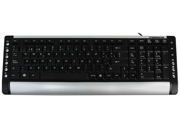 Teclado Manhattan Slim Multimedia, USB. Color Negro/Plateado