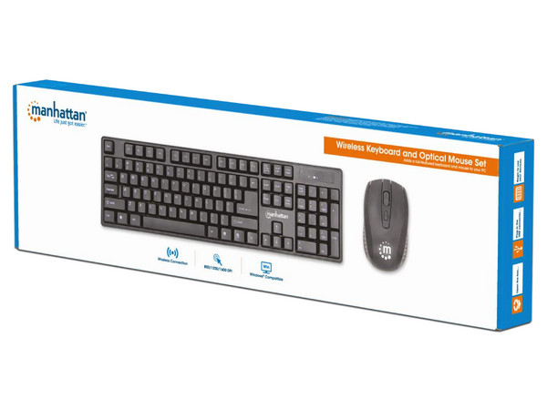 Kit de Teclado y Mouse Óptico Manhattan 178990, Receptor USB, Color Negro.