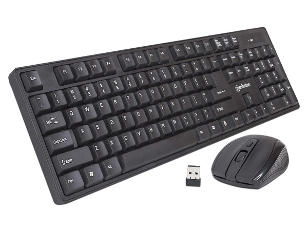 Kit de Teclado y Mouse Óptico Manhattan 178990, Receptor USB, Color Negro.