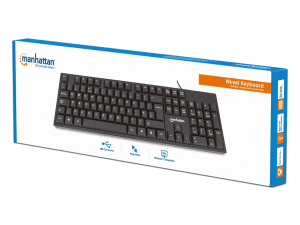 Teclado Manhattan 179324, USB, Versión en Español. Color Negro.