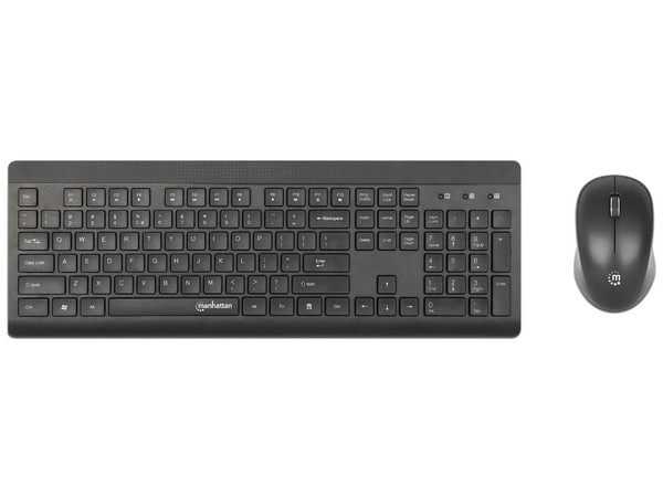 Kit de Teclado y Ratón Manhattan MWK7350 Inalámbrico RF 2.4GHz, Teclado de 104 Teclas Membrana, Ratón Óptico 1200dpi con 3 Botones, USB Tipo A, Color Negro.