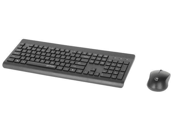 Kit de Teclado y Ratón Manhattan MWK7350 Inalámbrico RF 2.4GHz, Teclado de 104 Teclas Membrana, Ratón Óptico 1200dpi con 3 Botones, USB Tipo A, Color Negro.