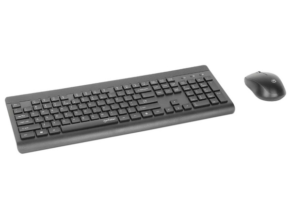 Kit de Teclado y Ratón Manhattan MWK7350 Inalámbrico RF 2.4GHz, Teclado de 104 Teclas Membrana, Ratón Óptico 1200dpi con 3 Botones, USB Tipo A, Color Negro.