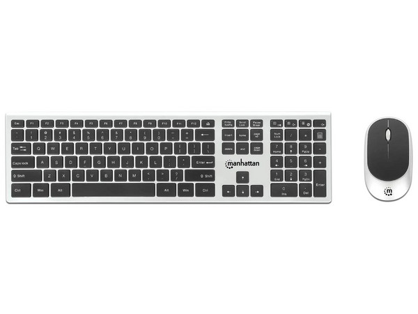 Teclado y Mouse Óptico Inalámbrico 2.4G Manhattan 180788, Combo. Color Negro.