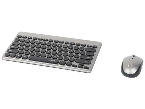 Kit de Teclado y Ratón Manhattan MWK4095 Inalámbrico RF 2.4GHz, Teclado Membrana de 79 Teclas, Ratón Óptico 1200dpi con 3 Botones, USB Tipo A, Color Negro y Plata.