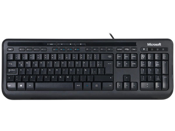 Teclado Microsoft Wired 600 con teclas silenciosas y a prueba de líquidos, USB, Color Negro.